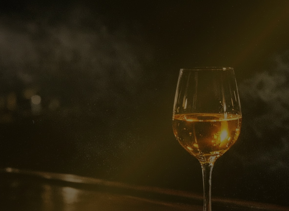 Golden Serbian sweet wine glowing in a dark lounge